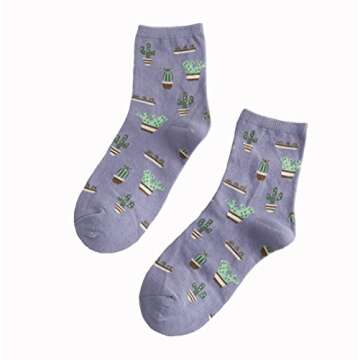 Crew Socks,5-pack Women Cacti Parttern Casual Socks Cotton Knitting Winter Fall Crew Socks Mix Color One Size