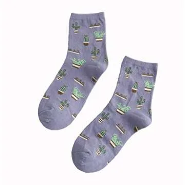Cute Women Cactus Crew Socks | 5-Pack Casual Comfort