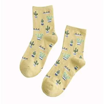 Cute Women Cactus Crew Socks | 5-Pack Casual Comfort