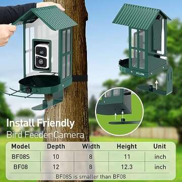 Soliom Bird Feeder with Camera Wireless Outdoor with AI Identify Bird Species, Smart Wild Bird Watching Cam, Live View, Motion Triggered Notification, 3W Solar, 1.6L Small Size-Metal Case BF08S-G