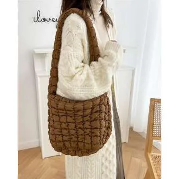 Rejolly Puffer Quilted Shoulder Bag for Women Puffy Bubble Tote Bag Lightweight Nylon Handbag Padded...