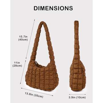 Rejolly Puffer Quilted Shoulder Bag for Women Puffy Bubble Tote Bag Lightweight Nylon Handbag Padded Soft Purse Brown