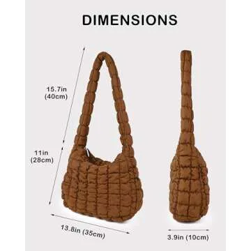 Rejolly Puffer Quilted Shoulder Bag for Women Puffy Bubble Tote Bag Lightweight Nylon Handbag Padded Soft Purse Brown
