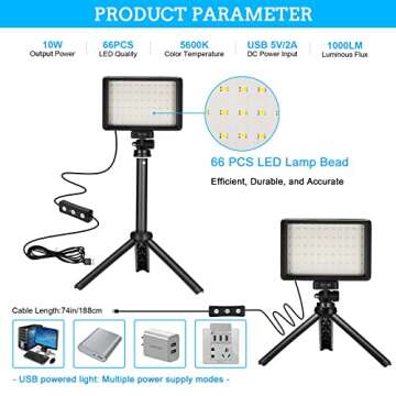 Ci-Fotto LED Video Light 2-Pack, 5600K Dimmable USB Photo Lights with Mini Tripod and Colored Filters for Photo Studios, Small Angle Shooting, Video Recording, Game Streaming