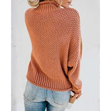 kayamiya Women's Turtleneck Sweaters Oversized Chunky Knit Slouchy Warm Knitwear Pullover Tops S Brick Red