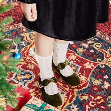 Kiderence Little Toddler Girls Dress Shoes Ballerina Ballet Flats - Stylish Green Mary Janes Size 7