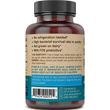 DEVA Vegan Probiotic with FOS - 100% Dairy Free Gut Health Supplement - 90 Capsules