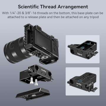SmallRig Camera Base Plate with 15mm LWS Rod Rail Clamp, Baseplate for Sony A6500 A6600 A6300, for Canon R5 R6, for Sony A7SIII / A7III, Both for Cameras & Cages