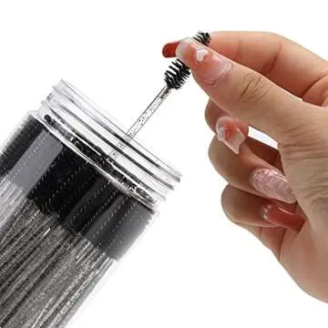100 Pcs Disposable Mascara Wands, Crystal Eyebrow Spoolies Brush for Eyelash Extensions, Black Lash Brushes with Container