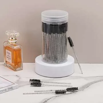 100 Pcs Disposable Mascara Wands, Crystal Eyebrow Spoolies Brush for Eyelash Extensions, Black Lash Brushes with Container