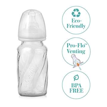 Evenflo Feeding Glass Premium Proflo Vented Plus Bottles - Eco-Friendly, 4 Ounce (Pack of 6)