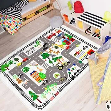 LTKOUGFAM Kids Rug City Life Playmat Play Carpet for Playing Cars Toy, Kids Baby Play Mat for Floor, Educational Road Traffic Floor Area Rug, Kids Rugs for Playroom Room Bedroom(55.1 x 39.4 Inch)