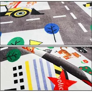 LTKOUGFAM Kids Rug City Life Playmat Play Carpet for Playing Cars Toy, Kids Baby Play Mat for Floor, Educational Road Traffic Floor Area Rug, Kids Rugs for Playroom Room Bedroom(55.1 x 39.4 Inch)