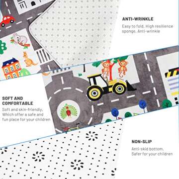 LTKOUGFAM Kids Rug City Life Playmat Play Carpet for Playing Cars Toy, Kids Baby Play Mat for Floor, Educational Road Traffic Floor Area Rug, Kids Rugs for Playroom Room Bedroom(55.1 x 39.4 Inch)