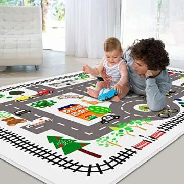 LTKOUGFAM Kids Rug City Life Playmat Play Carpet for Playing Cars Toy, Kids Baby Play Mat for Floor, Educational Road Traffic Floor Area Rug, Kids Rugs for Playroom Room Bedroom(55.1 x 39.4 Inch)