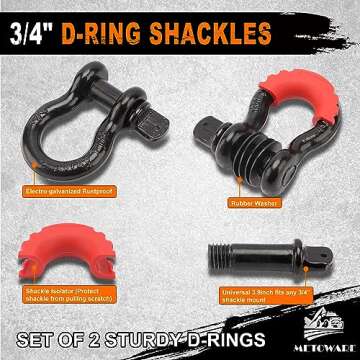 METOWARE Heavy Duty Tow Strap Recovery Kit - 3" x 30ft(35,000lbs) Tree Saver Winch Strap + 3/4" D Ring Shackles(2pcs) + Storage Bag - Truck, SUV, ATV Off Road Towing Strap Kit