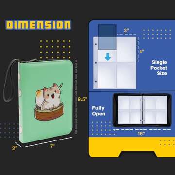 CLOVERCAT 4 Pocket Waterproof Trading Card Binder, Teal, 400 Double Sided Pocket, Fits 400 Cards