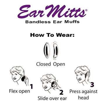 EAR MITTS® Bandless Ear Muffs, Black Faux Leather Ear Warmers, Regular