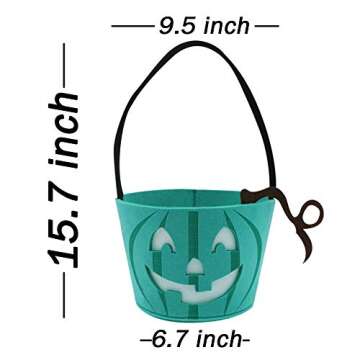 Ahuimeius Light Up Teal Pumpkin Halloween Felt Trick or Treat Bucket, with Blue LED lights, Halloween Party Favors, Halloween Snacks, Halloween Goodie Bags for Kids, Novlety Gifts