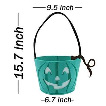Ahuimeius Light Up Teal Pumpkin Halloween Felt Trick or Treat Bucket, with Blue LED lights, Halloween Party Favors, Halloween Snacks, Halloween Goodie Bags for Kids, Novlety Gifts