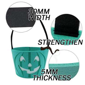 Ahuimeius Light Up Teal Pumpkin Halloween Felt Trick or Treat Bucket, with Blue LED lights, Halloween Party Favors, Halloween Snacks, Halloween Goodie Bags for Kids, Novlety Gifts