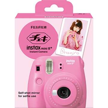 Fujifilm Instax Mini 8+ (Strawberry) Instant Film Camera + Self Shot Mirror for Selfie Use - Interna...