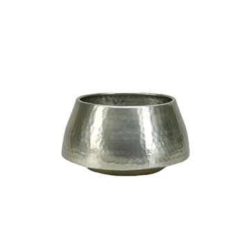 Serene Spaces Living Silver Hammered Aluminum Cachepot, 9" Diameter & 5" Tall, Elegant Plant & Flora...