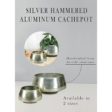 Elegant Silver Hammered Aluminum Cachepot for Home Décor