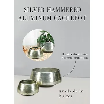 Elegant Silver Hammered Aluminum Cachepot for Home Décor