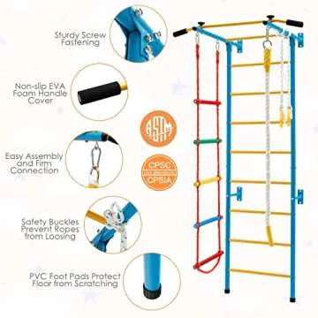 Costzon 5 in 1 Climbing Toys for Toddlers, Indoor Kids Gym for Exercise, Steel Ladder Wall Set with Wall Ladder, Pull-up Bar, Climbing Rope and Gymnastic Rings, Climber Ladder Toys Boys Girls Gift