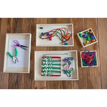 Wooden Living - Serving Tray/Wooden Trays with Handles and Small Wood Boxes Set (Unfinished) | for Montessori Activity, Art/Crafts, Painting, Restaurant Food, Decorative, Coffee Table | 5 Pieces