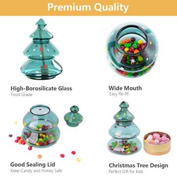 Luvan 18oz Glass Candy Jar with Lid, Christmas Tree Large Container Covered Candy Bowl, Candy Dish for Home Kitchen Office Desk Christmas Gift