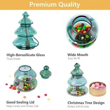 Luvan 18oz Glass Candy Jar with Lid, Christmas Tree Large Container Covered Candy Bowl, Candy Dish for Home Kitchen Office Desk Christmas Gift