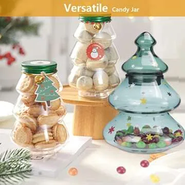Luvan 18oz Glass Candy Jar with Lid, Christmas Tree Large Container Covered Candy Bowl, Candy Dish for Home Kitchen Office Desk Christmas Gift