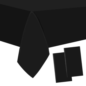Jepeux 2 Packaging Black Plastic Tablecloth, 54 inch x108 inch Rectangular Disposable Party Table Co...