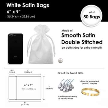 Knitial 6" x 9" White Satin Gift Bags, Jewelry Bags, Wedding Favor Drawstring Bags Baby Shower Chris...