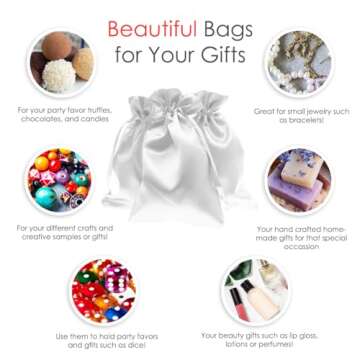 Knitial 6" x 9" White Satin Gift Bags, Jewelry Bags, Wedding Favor Drawstring Bags Baby Shower Christmas Gift Bags 50 per Pack