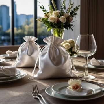 Knitial 6" x 9" White Satin Gift Bags, Jewelry Bags, Wedding Favor Drawstring Bags Baby Shower Christmas Gift Bags 50 per Pack