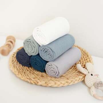 Konssy Muslin Baby Burp Cloths Sets for Unisex- 6 Pack Large 100% Cotton Burping Clothes for Newborn, Baby Girls and Boys