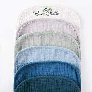 Konssy Muslin Baby Burp Cloths Sets for Unisex- 6 Pack Large 100% Cotton Burping Clothes for Newborn, Baby Girls and Boys