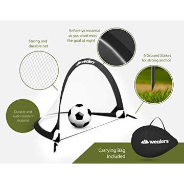 Collapsible Soccer Goal Set of 2 with Travel Bag - Ultra Portable 4 Foot Instant Pop Up Football Goa...
