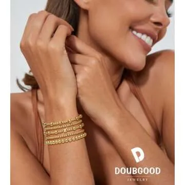 Doubgood Gold Bracelets for Women - Stackable Jewelry Sets, 5 Piece Beaded Ball Bracelet Gifts for V...