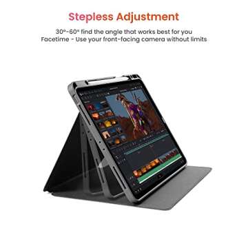 tomtoc Vertical iPad Pro Tri-Mode Case for 12.9 Inch iPad Pro 6th/5th Gen (M2&M1), Protective Case with iPad Pencil Holder, Magnetic Kickstand for 3 Use Modes, Support iPad Pencil Wireless Charging
