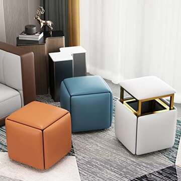 KUKIXO 5 in 1 PU Leather Seating Nesting Ottoman Cube with Swivel Casters Stackable Sofa Chair Stool Movable Footstool Dressing Chair for Living Room Bedroom Colorful (Size : Light Gray A)