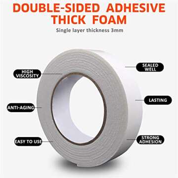 Double Sided White PE Foam Tape-Outdoor and Indoor Heavy Duty Strong Weatherproof Adhesive Tape for ...