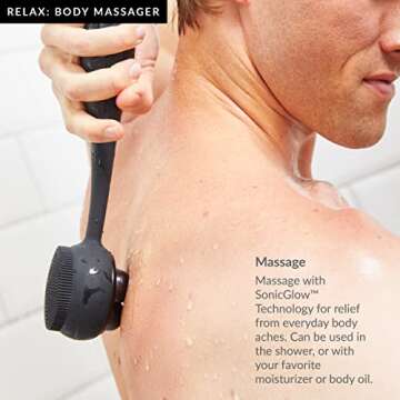 PMD Beauty Clean Body - Smart Body Cleansing Device with Silicone Brush & Three Interchangeable Attachments - Waterproof - SonicGlow Vibration - Cleanse,Exfoliate,& Massage Body