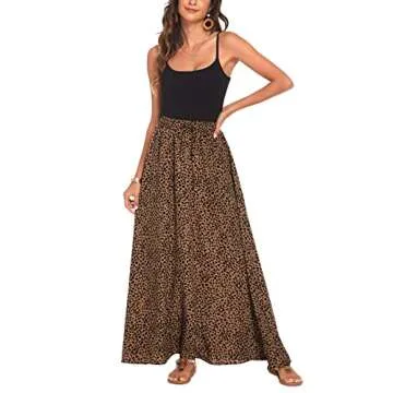 Bluetime Women Flowy Long Skirts Summer Beach Pleated Elastic High Waisted Casual Maxi Skirts