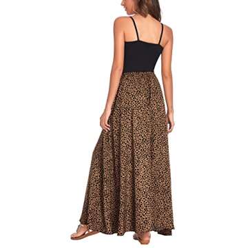 Bluetime Women Flowy Long Skirts Summer Beach Pleated Elastic High Waisted Casual Maxi Skirts