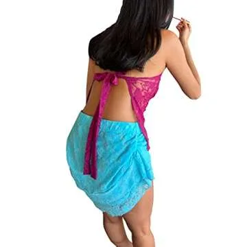 Pivanzore Women's Y2K Lace Cami Tank Top Sexy Mesh See Through Spaghetti Strap Crop Camisole Backless Bustier Going Out Tops (Ins Purple, S)