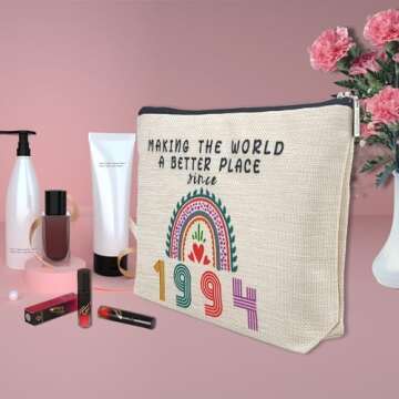 31st Birthday Gifts for Her Makeup Bags, 31st Birthday Decorations for Women, 1994 Anniversary 31 Year Old Gift Ideas for Wife, Sister, Best Friend Female, Mothers Day, Christmas Cosmetic Travel Bag